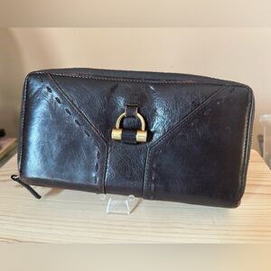 YSL Brown Leather Wallet with Gold Accent